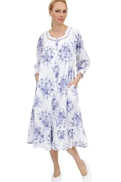La Cera™ Bata Con Volantes Y Ribete De Encaje De Algodon 100 % - Estampado Flor