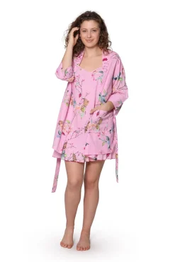 La Cera™ Bata De Algodon Floral Rosa