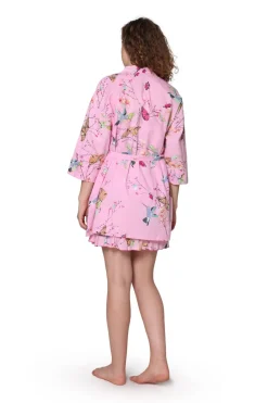 La Cera™ Bata De Algodon Floral Rosa
