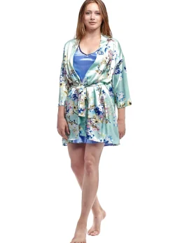 La Cera™ Bata De Saten Floral Color