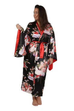 La Cera™ Bata De Saten Floral Con Manga Kimono De Talla Grande