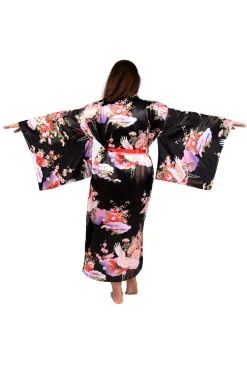 La Cera™ Bata De Saten Floral Con Manga Kimono De Talla Grande