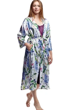 La Cera™ Bata De Saten Floral Larga De Talla Grande