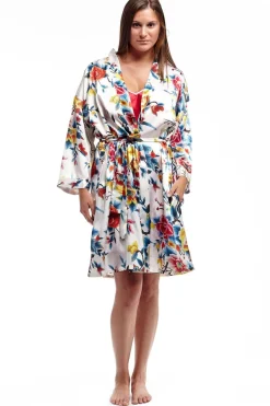 La Cera™ Bata De Saten Floral Multicolor