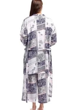 La Cera™ Bata Estampada De Rayon Azul Marino Y