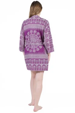 La Cera™ Bata Estampada Morada Y Blanca De Rayon La Cera