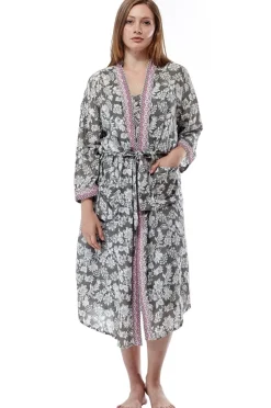 La Cera™ Bata Floral De Rayon Y Salvia