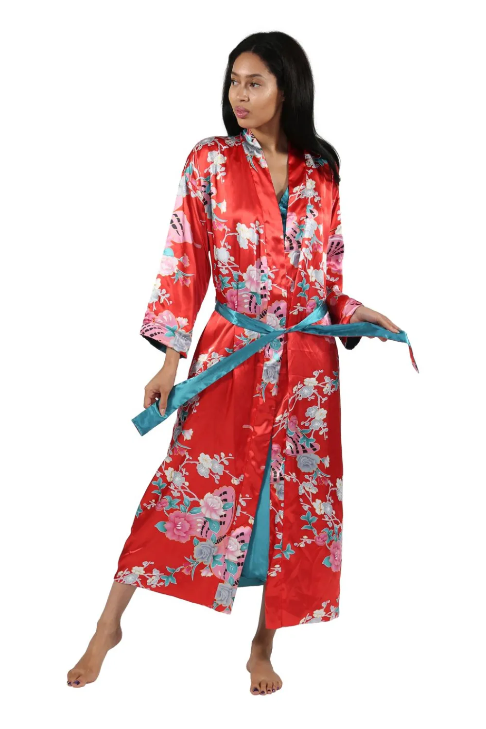 La Cera™ Bata Reversible De Saten Floral