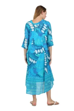 La Cera™ Caftan Estampado Alto-Bajo De Mujer La Cera Turquesa