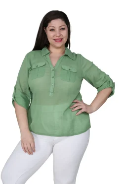 La Cera™ Camisa De Campamento De Gasa De Algodon De Talla Grande