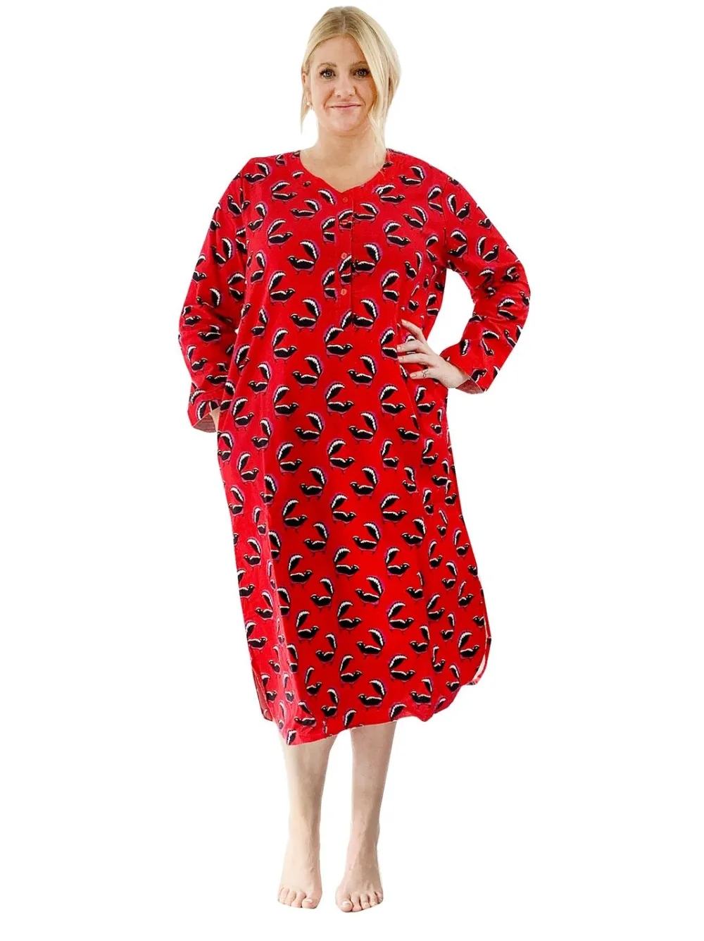 La Cera™ Camisa De Noche Henley De Franela Whimsical Skunk De Talla Grande