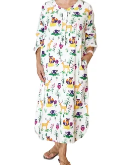 La Cera™ Camisa De Noche Henley De Franela Con Animales Del Bosque