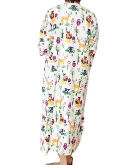 La Cera™ Camisa De Noche Henley De Franela Con Animales Del Bosque