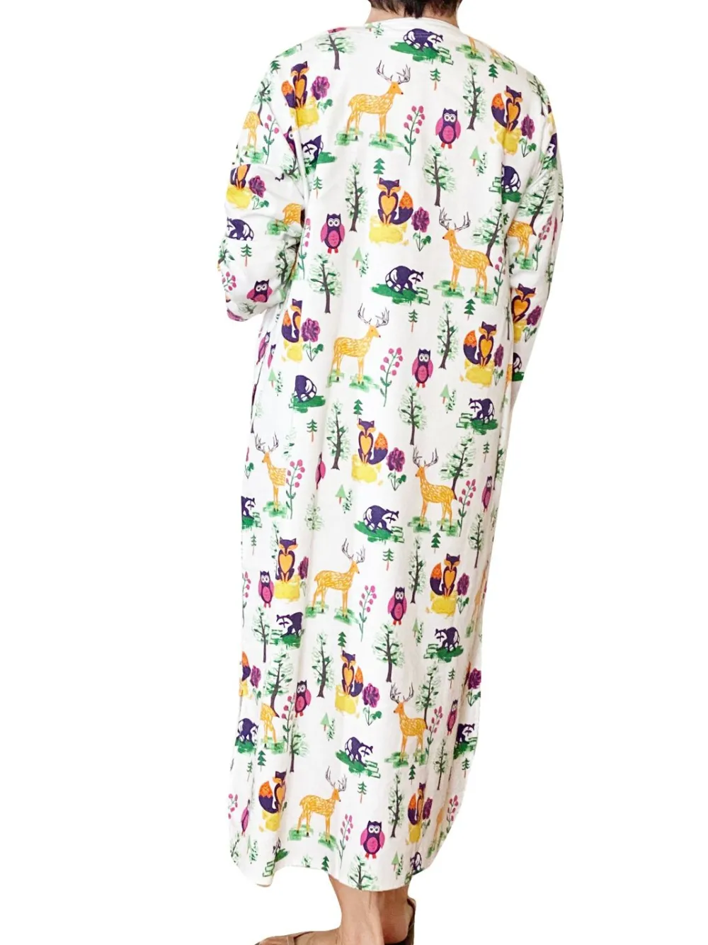 La Cera™ Camisa De Noche Henley De Franela Con Animales Del Bosque