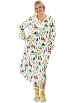 La Cera™ Camisa De Noche Henley De Franela Con Animales Del Bosque De Talla Gra