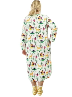 La Cera™ Camisa De Noche Henley De Franela Con Animales Del Bosque De Talla Gra