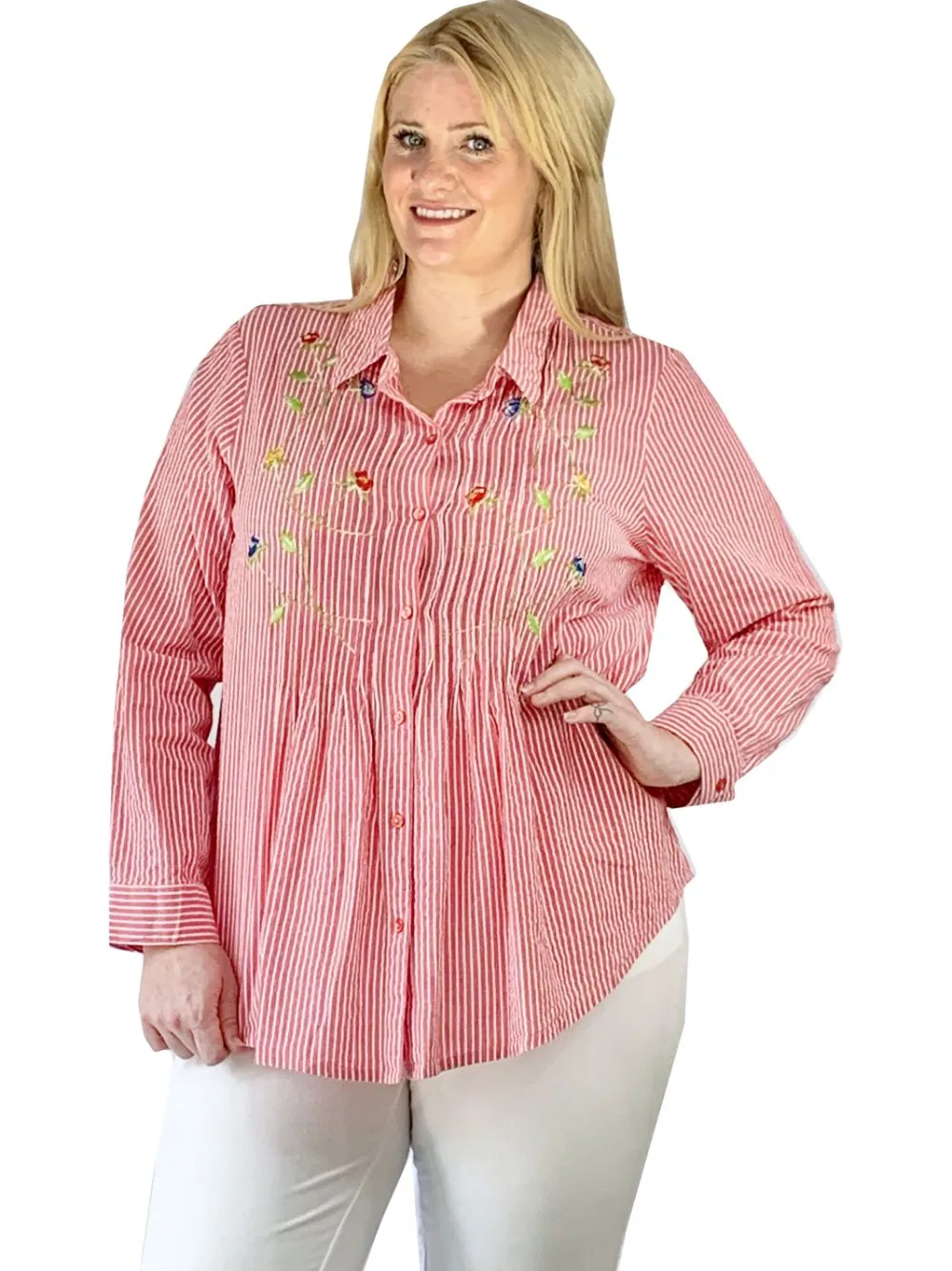 La Cera™ Camisa De Seersucker Con Botones Bordados En La Parte Delantera - Tall