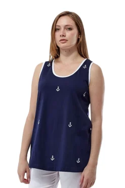 La Cera™ Camiseta Sin Mangas De Punto De Algodon Con Bordado De Ancla