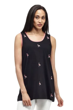 La Cera™ Camiseta Sin Mangas De Punto De Algodon Con Bordado De Flamencos