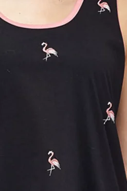 La Cera™ Camiseta Sin Mangas De Punto De Algodon Con Bordado De Flamencos