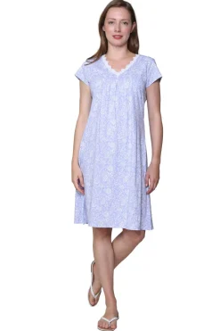 La Cera™ Camison De Punto De Algodon Floral Lila La Cera