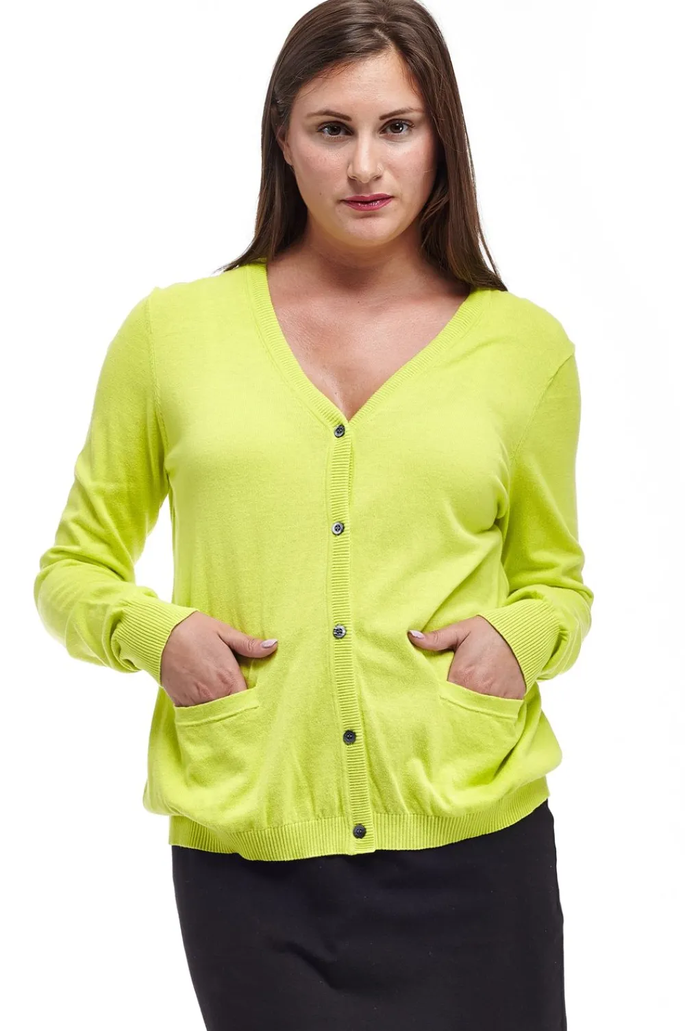 La Cera™ Cardigan De Manga Larga Con Bolsillos La Cera - Talla Grande