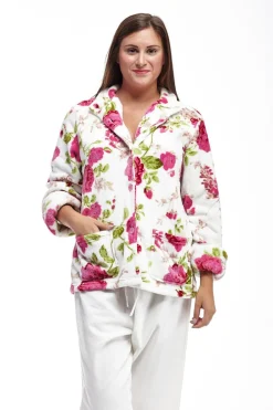 La Cera™ Chaqueta De Cama De Talla Grande De Forro Polar Floral