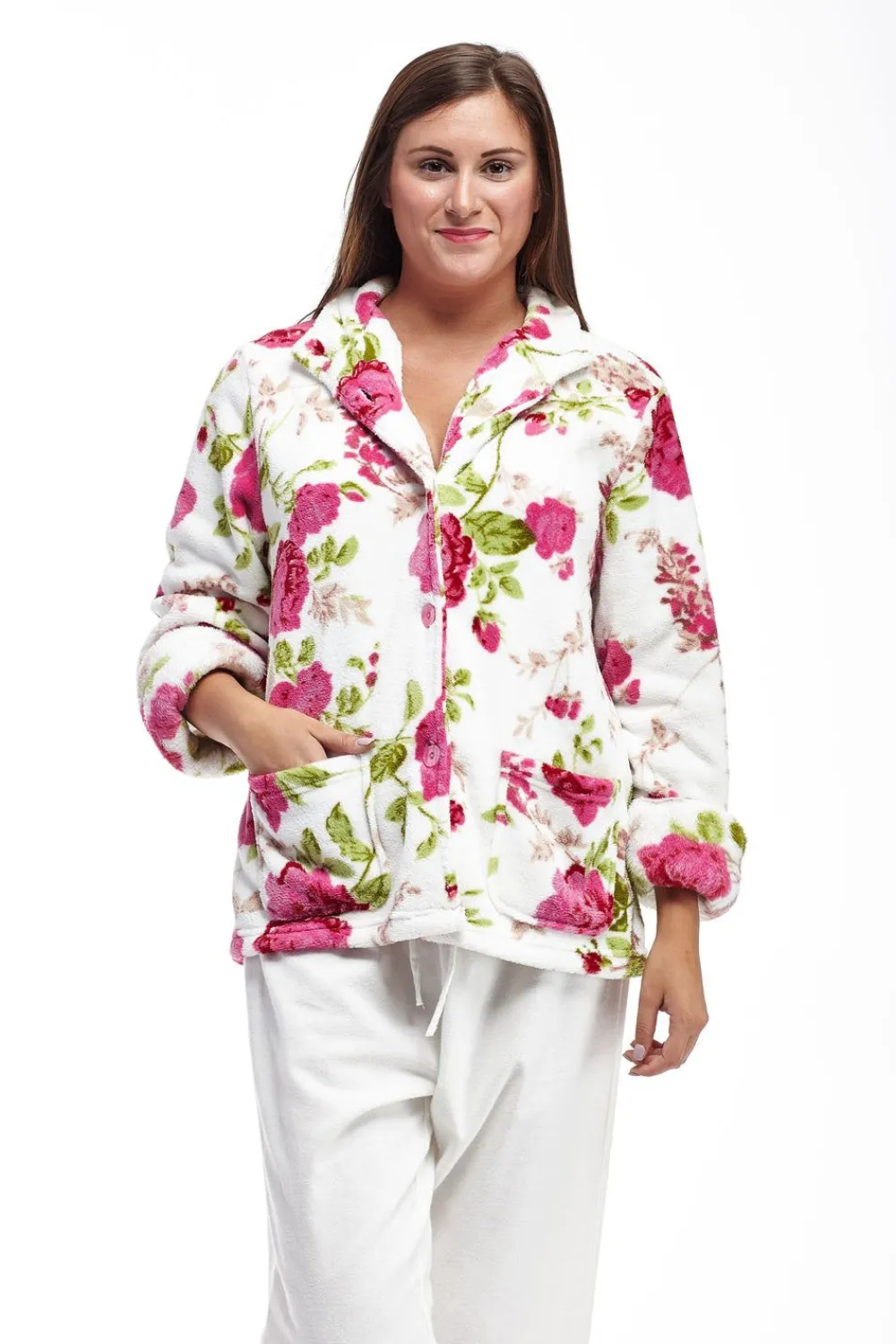 La Cera™ Chaqueta De Cama De Talla Grande De Forro Polar Floral
