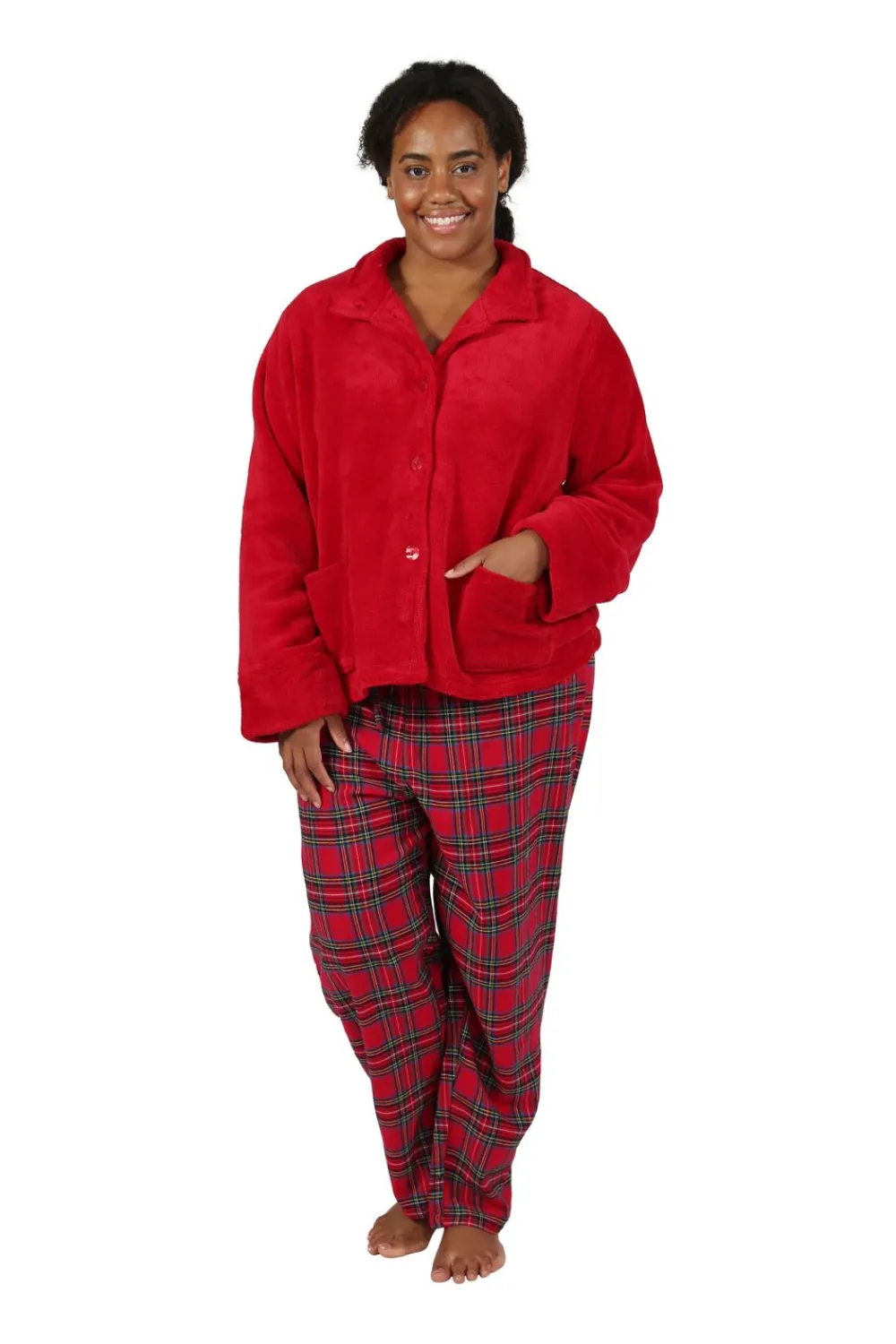 La Cera™ Chaqueta De Cama Roja De Felpa Talla Grande La Cera