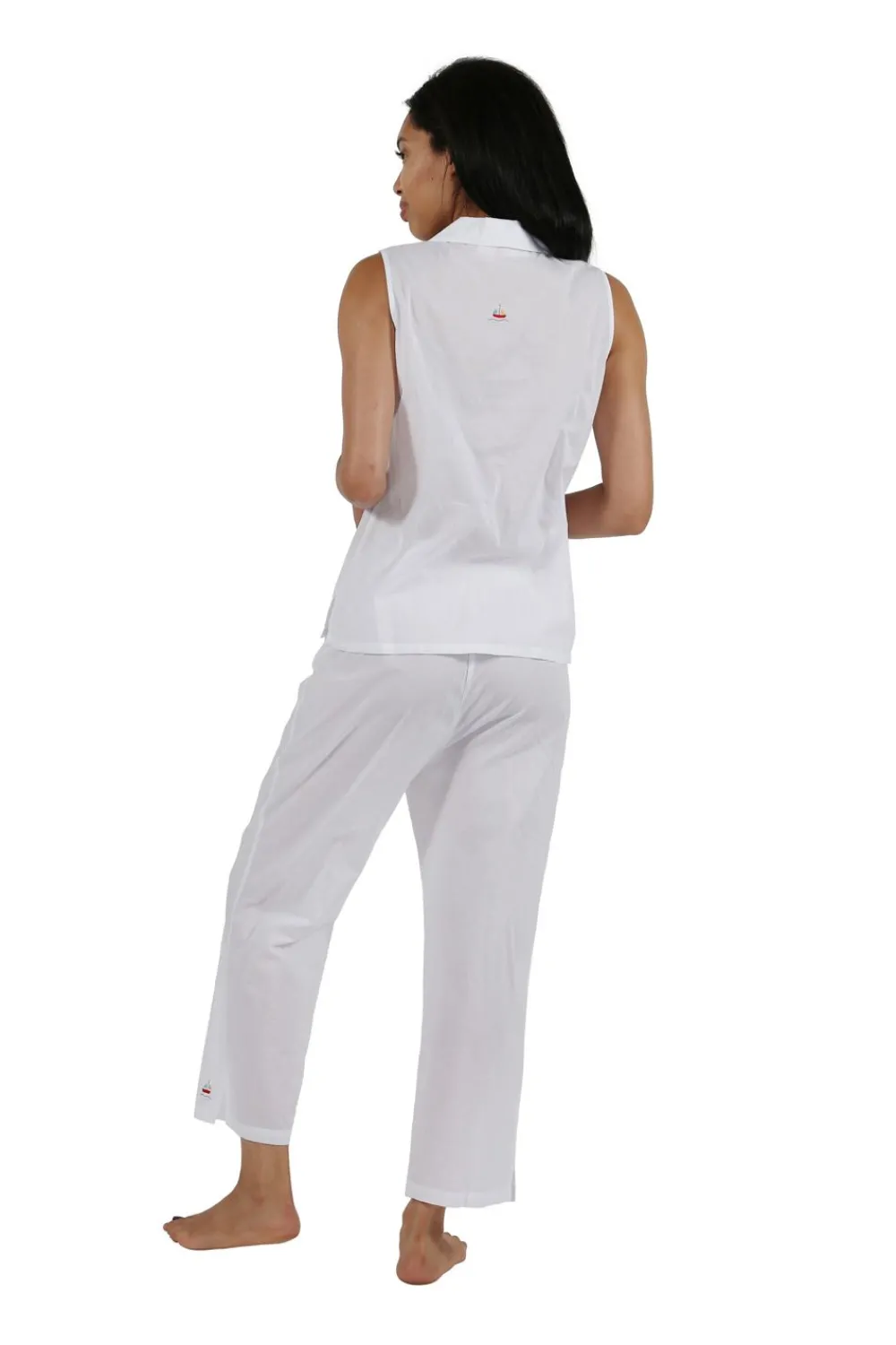 La Cera™ Conjunto De Pijama Capri Velero Bordado Sin Mangas 100% Algodon