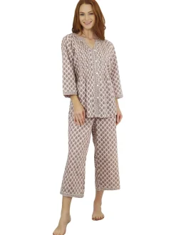 La Cera™ Conjunto De Pijama Capri Con Frente Plisado Y Manga 3/4 Floral De La C