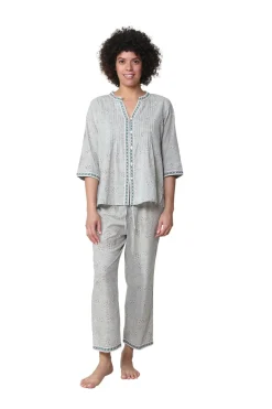 La Cera™ Conjunto De Pijama Capri Con Frente Plisado Y Manga 3/4 De La Cera