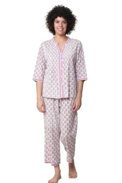 La Cera™ Conjunto De Pijama Capri Con Frente Plisado Y Manga 3/4 De La Cera