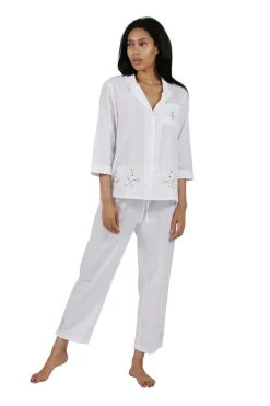 La Cera™ Conjunto De Pijama Con Bordado De Girasoles 100% Algodon