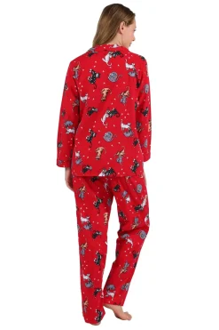 La Cera™ Conjunto De Pijama Con Estampado De Gato De Franela Roja