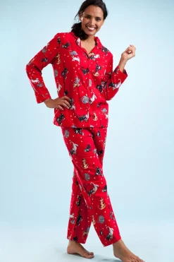 La Cera™ Conjunto De Pijama Con Estampado De Gato De Franela Roja