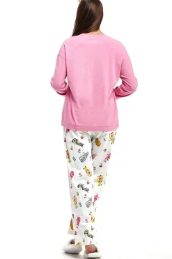 La Cera™ Conjunto De Pijama Con Estampado De Gato De Franela Rosa