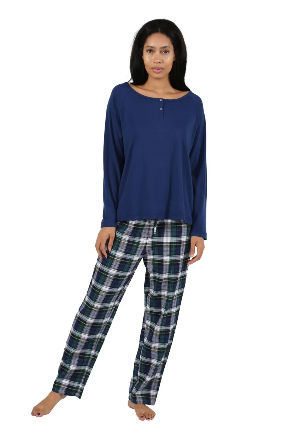 La Cera™ Conjunto De Pijama Con Top De Punto De Algodon Y Franela