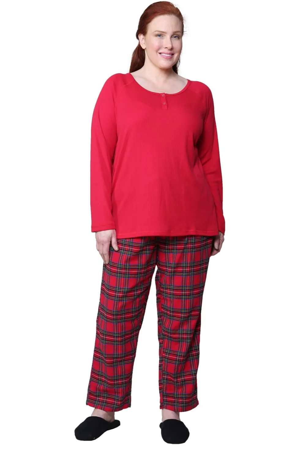 La Cera™ Conjunto De Pijama Con Top De Punto De Algodon Y Franela