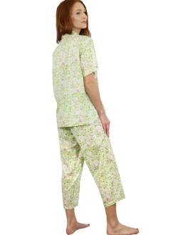 La Cera™ Conjunto De Pijama De Algodon Con Estampado Floral Color Lima Y Manga