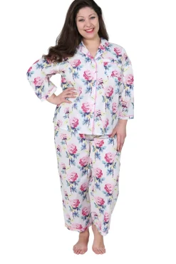 La Cera™ Conjunto De Pijama De Algodon Con Manga 3/4 Floral La Cera - Talla Gra