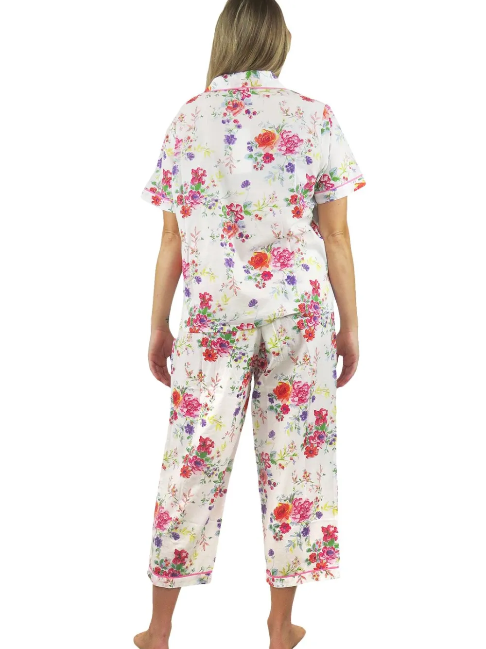 La Cera™ Conjunto De Pijama De Algodon Floral De Manga Corta La Cera