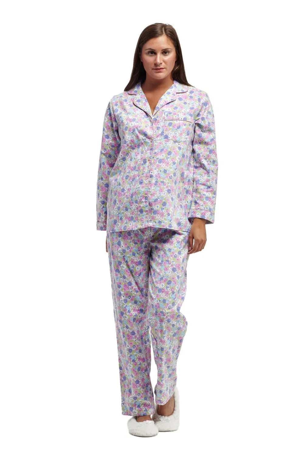 La Cera™ Conjunto De Pijama De Franela Floral De Manga Larga De La Cera