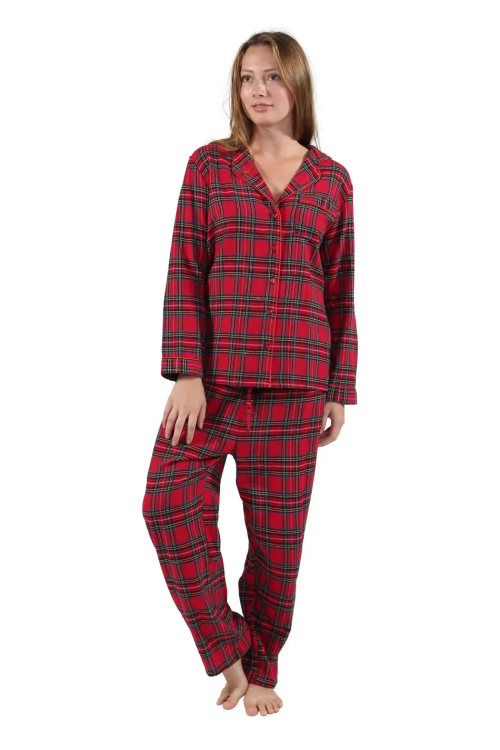 La Cera™ Conjunto De Pijama De Franela A Cuadros Tenido En Hilo 100% Algodon