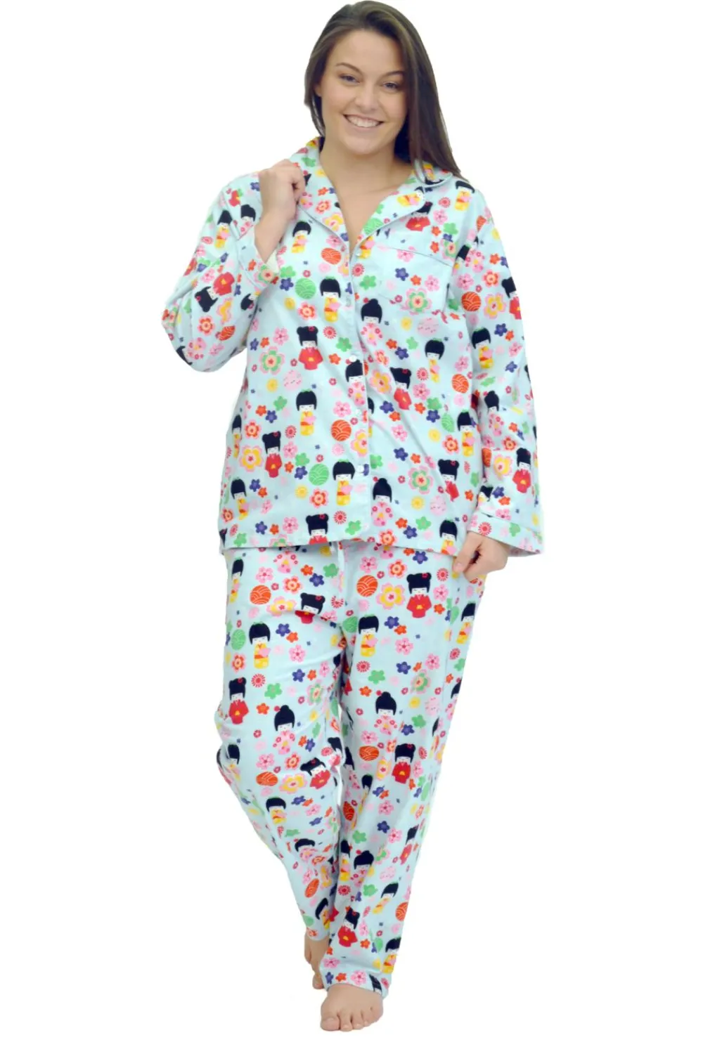 La Cera™ Conjunto De Pijama De Franela De Algodon De Talla Grande La Cera