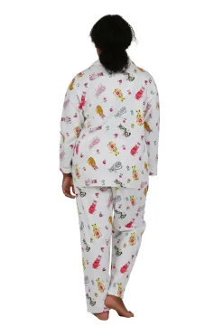 La Cera™ Conjunto De Pijama De Talla Grande Con Estampado De Gato De Franela