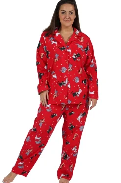 La Cera™ Conjunto De Pijama De Talla Grande Con Estampado De Gato De Franela Ro