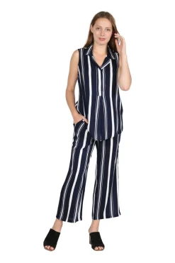 La Cera™ Conjunto Sin Mangas De Talla Grande En Azul Marino Y Blanco