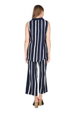La Cera™ Conjunto Sin Mangas De Talla Grande En Azul Marino Y Blanco