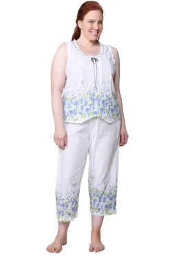 La Cera™ Estampado De Bordes Sin Mangas 100% Algodon Floral Pijamas De Talla Gr